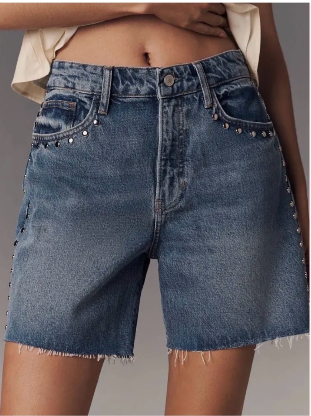 Reformation Raye Mid Rise Relaxed Studded Jean Shorts Size 27